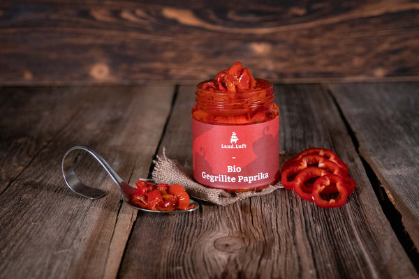 Sonnengereifte gegrillte Bio Paprika in Öl eingelegt